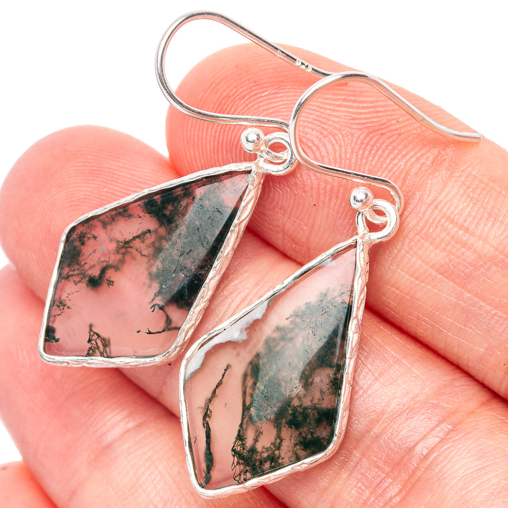 Green Moss Agate Earrings 1 1/2" (925 Sterling Silver) E1291