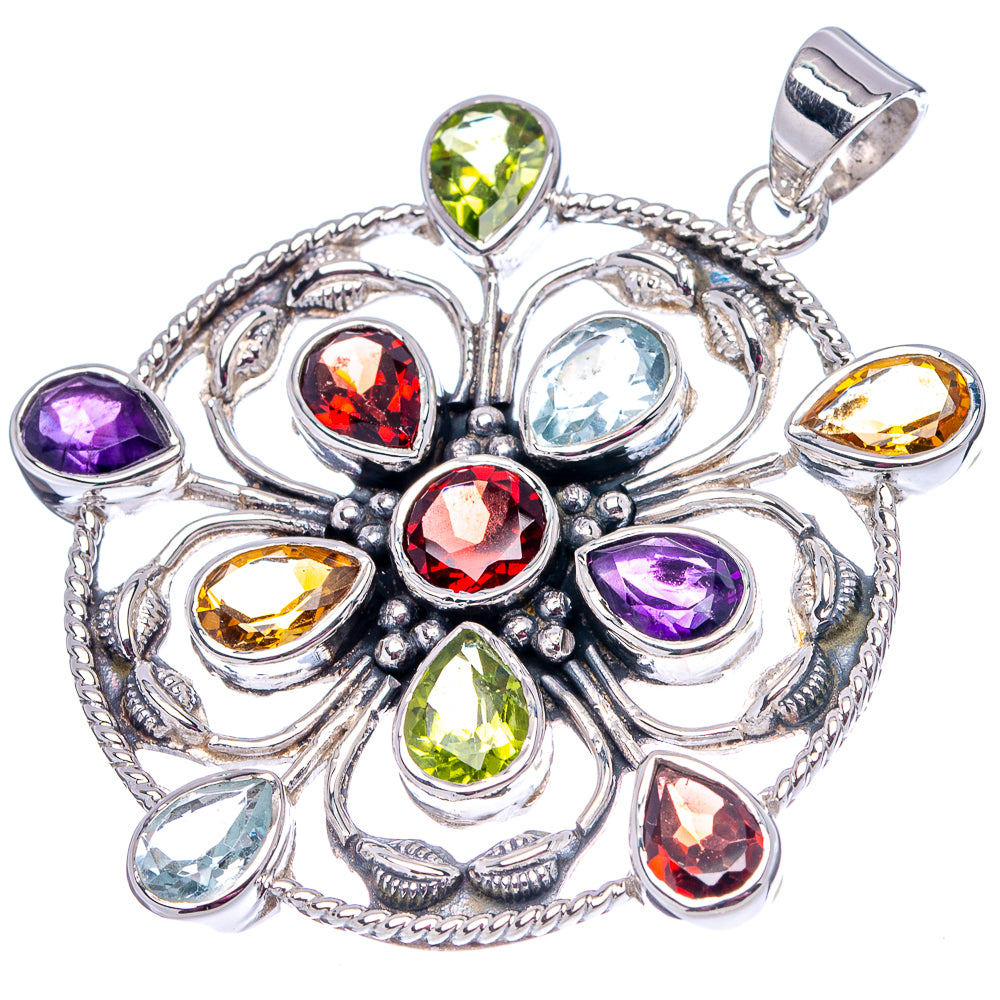 Signature Garnet, Citrine, Peridot, Amethyst, Blue Topaz Pendant 1 7/8" (.925 Sterling Silver)