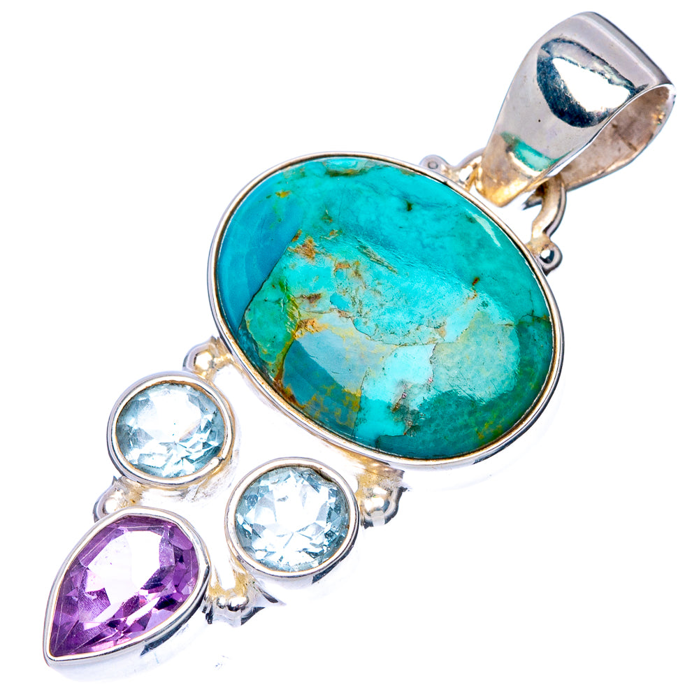 Rare Kingman Turquoise, Amethyst, Blue Topaz Pendant 1 1/2" (925 Sterling Silver) P41098