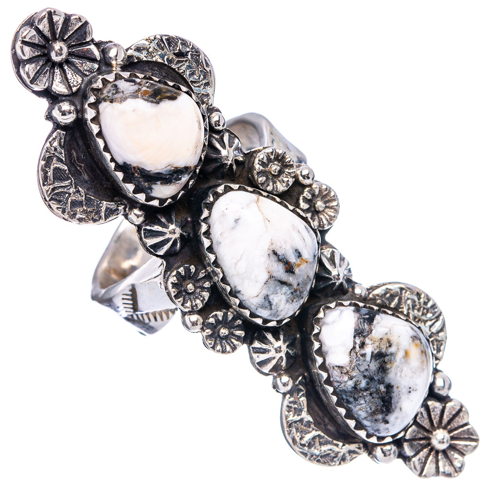 Exclusive Native Style White Buffalo Turquoise Ring Size 7 Adjustable (.925 Sterling Silver)