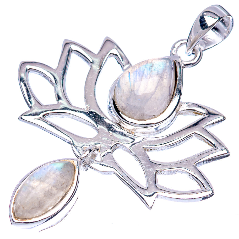 Rainbow Moonstone Lotus Dainty Pendant 1 5/8" (925 Sterling Silver) P43564
