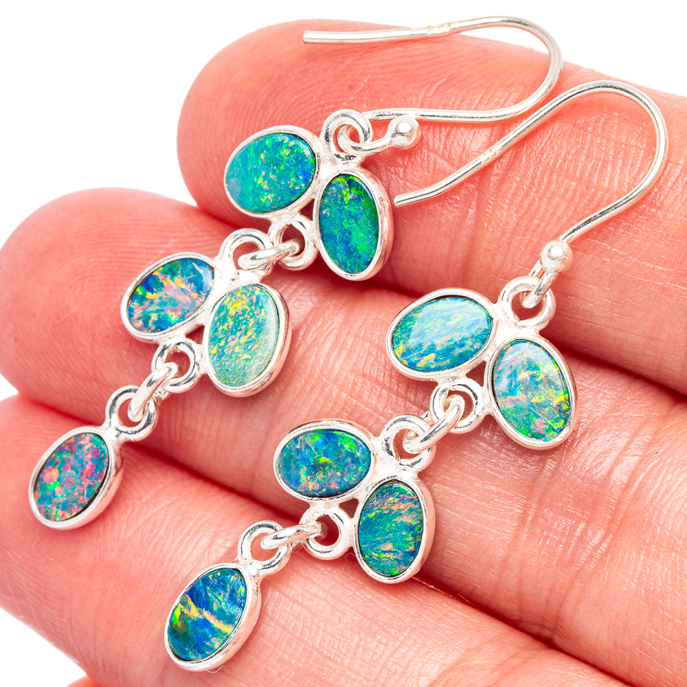 Rare Doublet Opal Earrings 1 3/4" (925 Sterling Silver) E2324