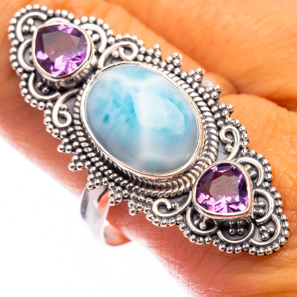 Large Larimar, Amethyst Ring Size 10.75 (925 Sterling Silver) R141157