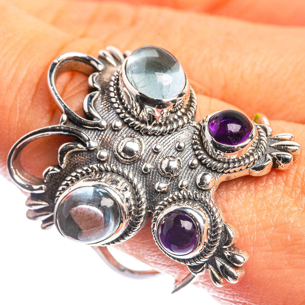 Large Aquamarine, Amethyst 925 Sterling Silver Ring Size 9.5