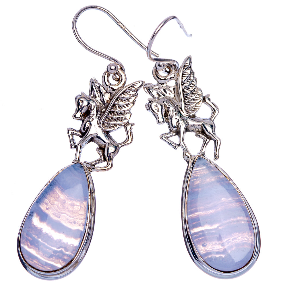 Blue Lace Agate Earrings 2" (925 Sterling Silver) E433218