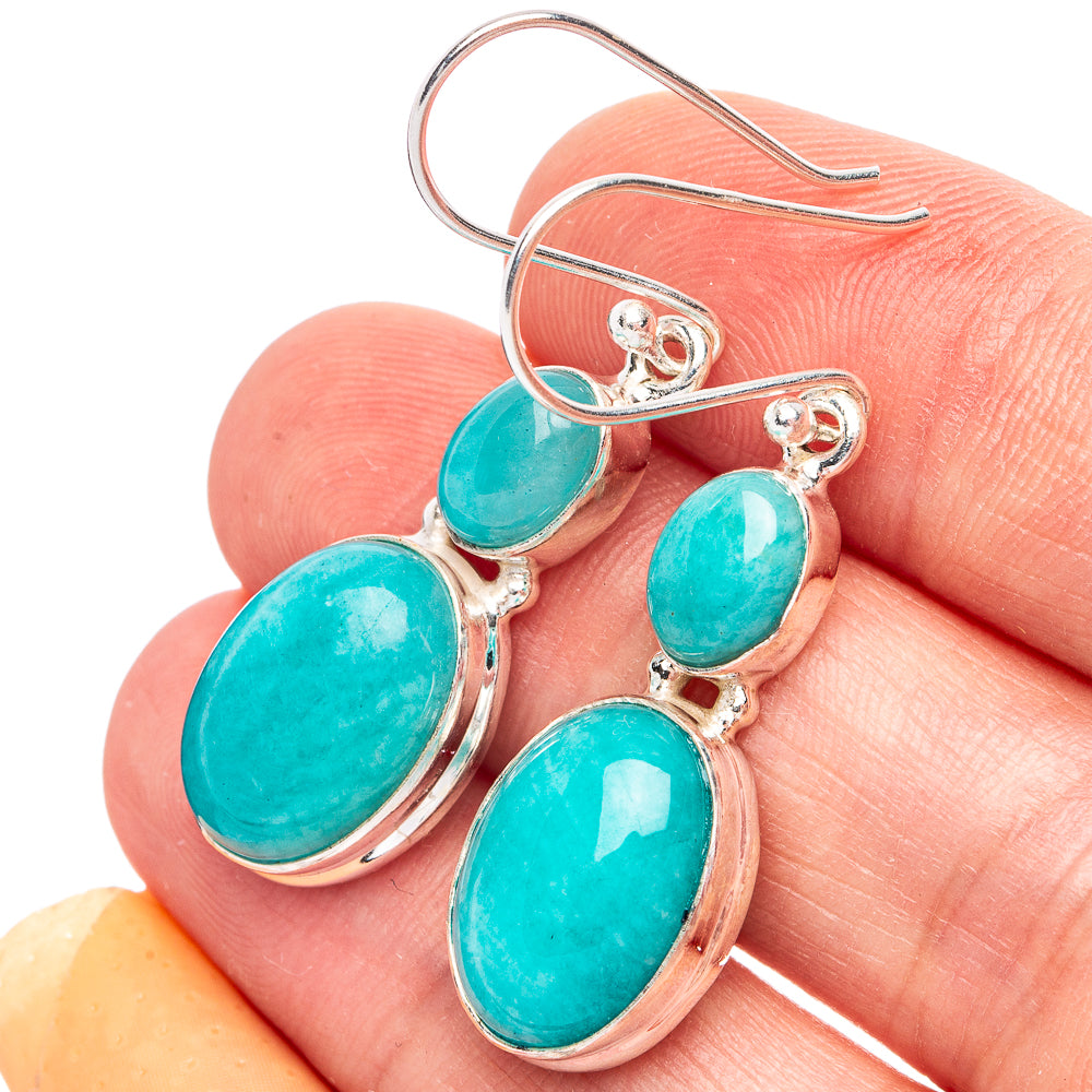 Amazonite, Rainbow Moonstone Earrings 1 5/8" (925 Sterling Silver) E2757