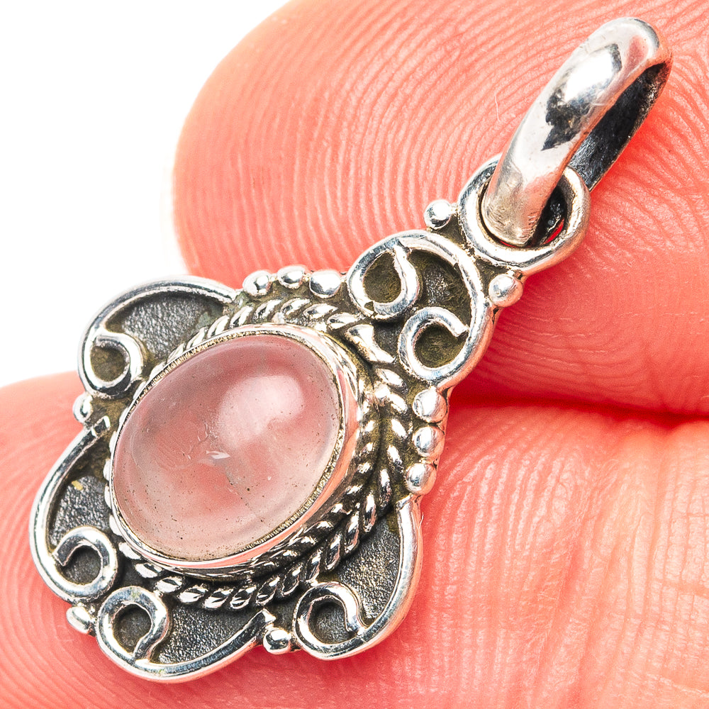Dainty Rose Quartz Pendant 1 1/8" (.925 Sterling Silver)