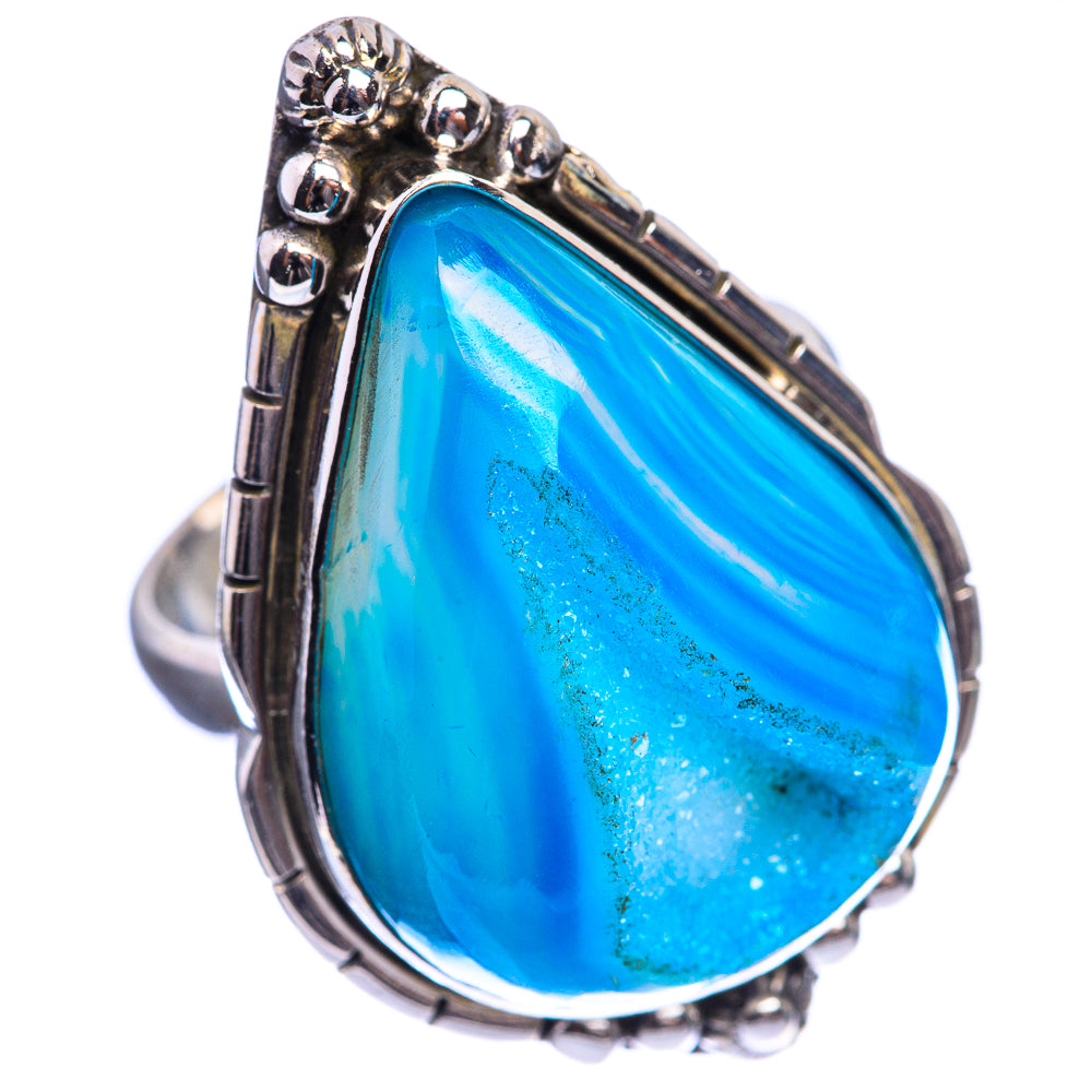 Large Blue Botswana Agate 925 Sterling Silver Ring Size 7.25