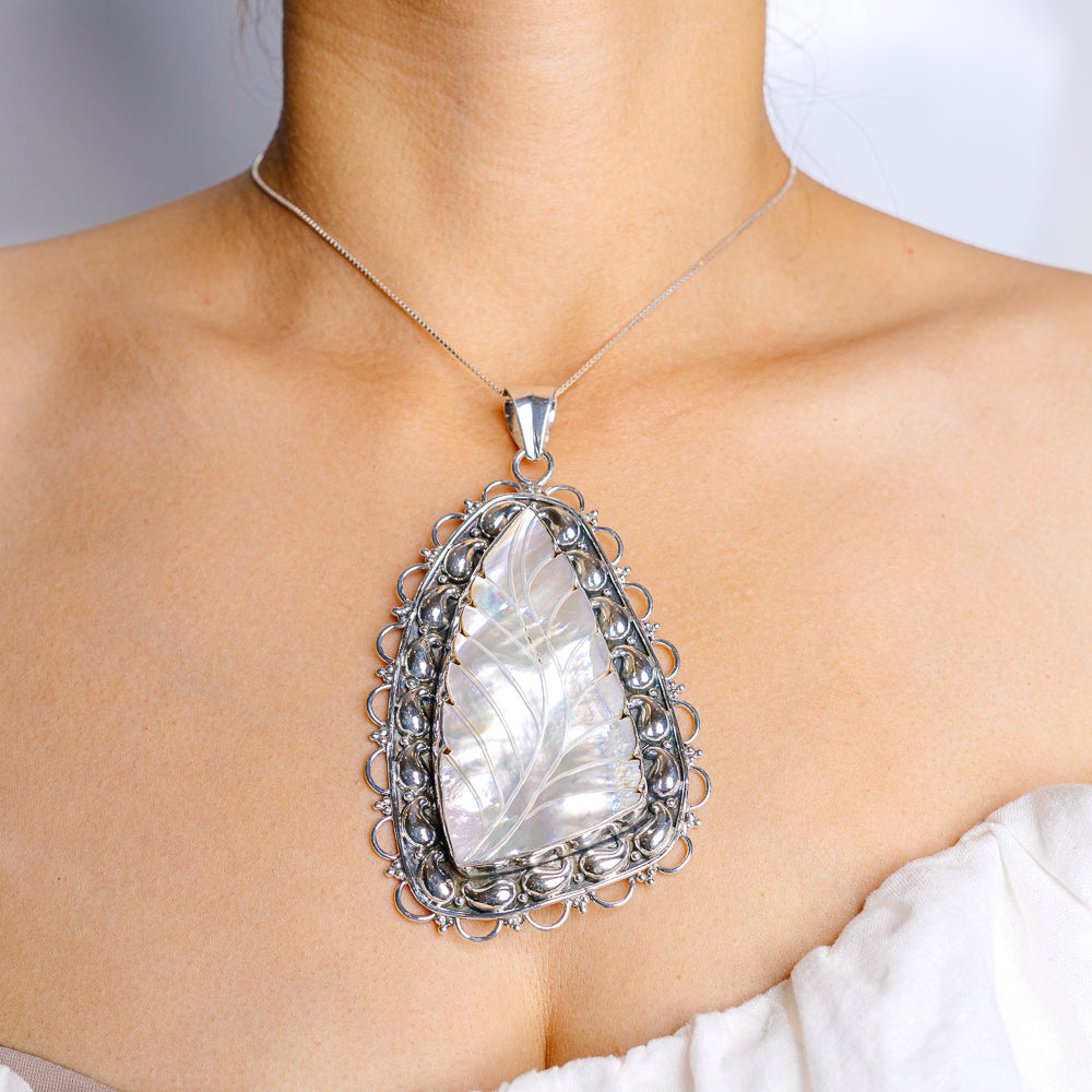 Gigantic Mother Of Pearl Pendant 4 1/2" (.925 Sterling Silver)