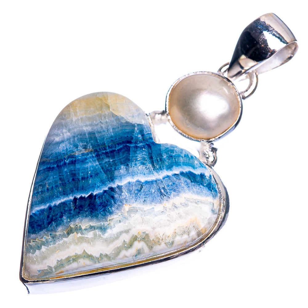 Blue Scheelite, Cultured Pearl Pendant 1 5/8" (925 Sterling Silver) P39084