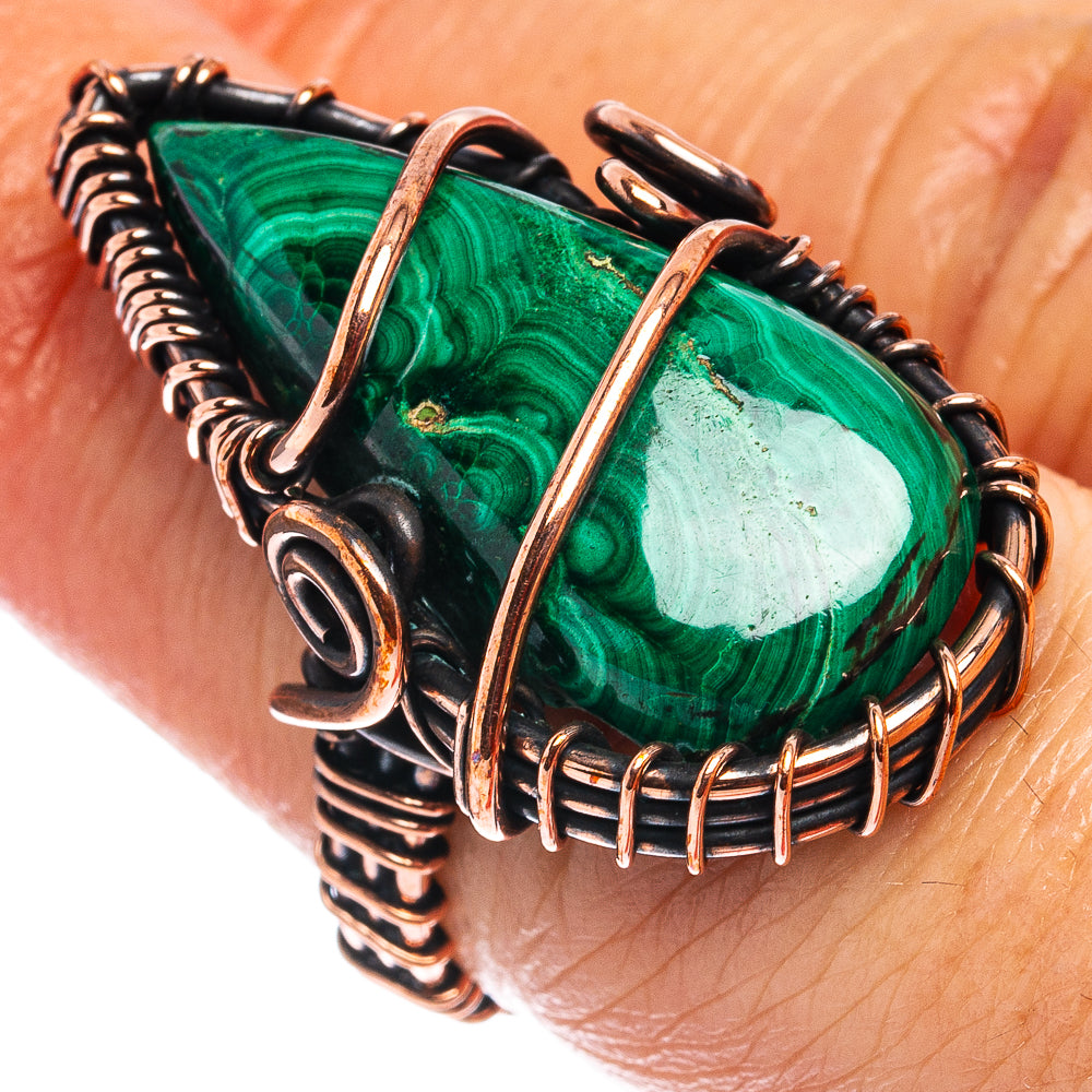 Malachite Wire Wrap Ring Size 6 (Oxidized Copper)