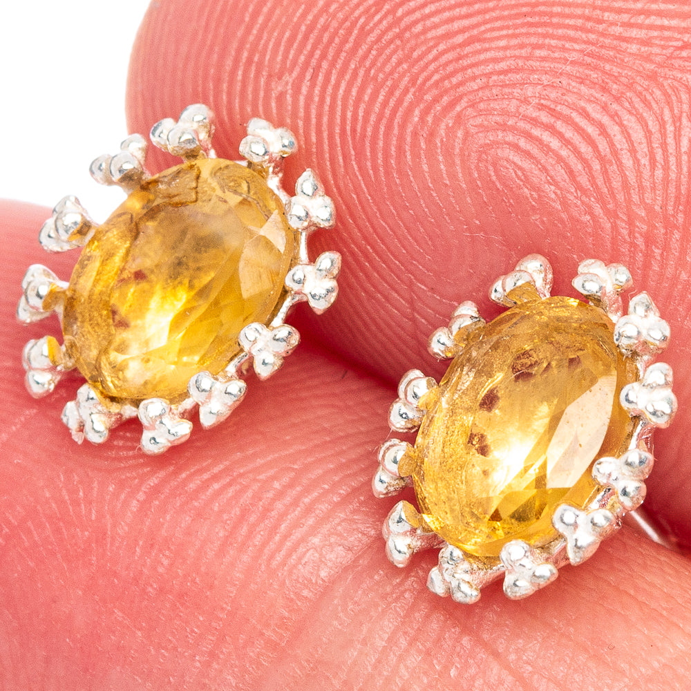Faceted Citrine Dainty Earrings 3/8" (925 Sterling Silver) E433457