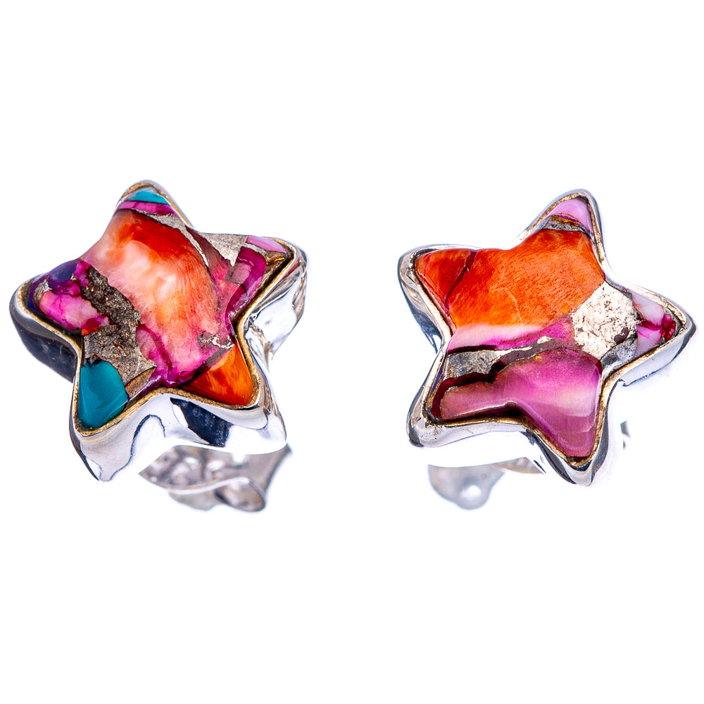 Pink Dahlia Mohave Turquoise Star Earrings 3/8" (.925 Sterling Silver)