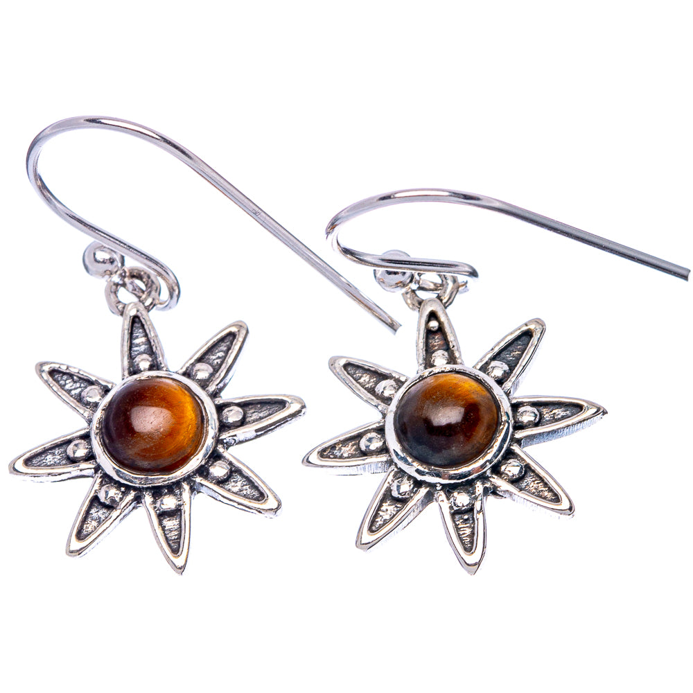 Tiger Eye Flower Dainty Earrings 1 1/4" (925 Sterling Silver) E2072