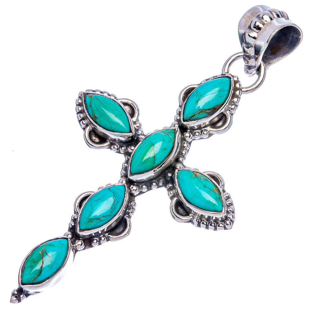 Blue Copper Composite Turquoise Cross Pendant 2 1/8" (925 Sterling Silver) P40341