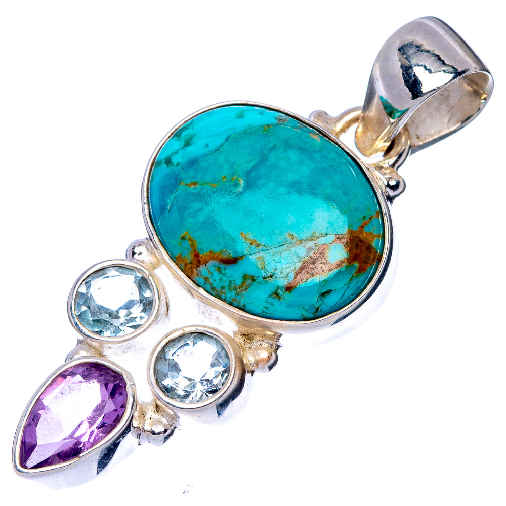 Rare Kingman Turquoise, Amethyst, Blue Topaz Pendant 1 1/2" (925 Sterling Silver) P41067