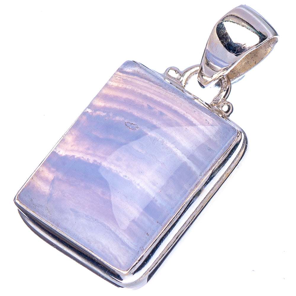 Blue Lace Agate Pendant 1 1/8" (.925 Sterling Silver)