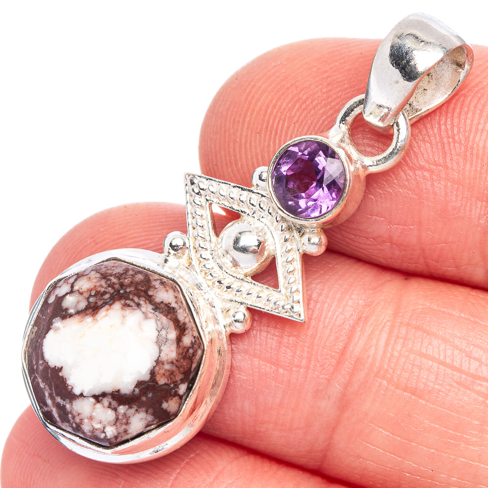 White Horse Jasper, Amethyst Eye Pendant 1 1/2" (925 Sterling Silver) P40256