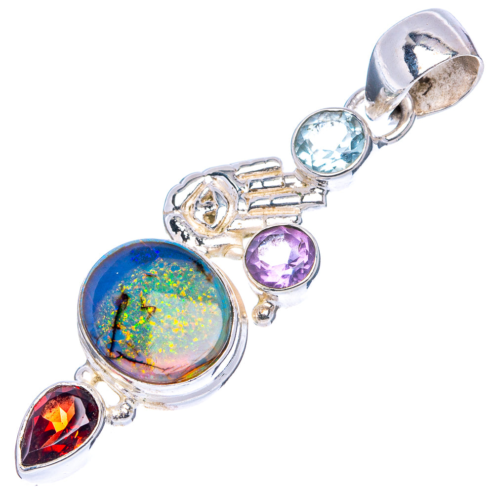 Sterling Opal, Blue Topaz, Amethyst, Garnet Pendant 1 3/4" (.925 Sterling Silver)