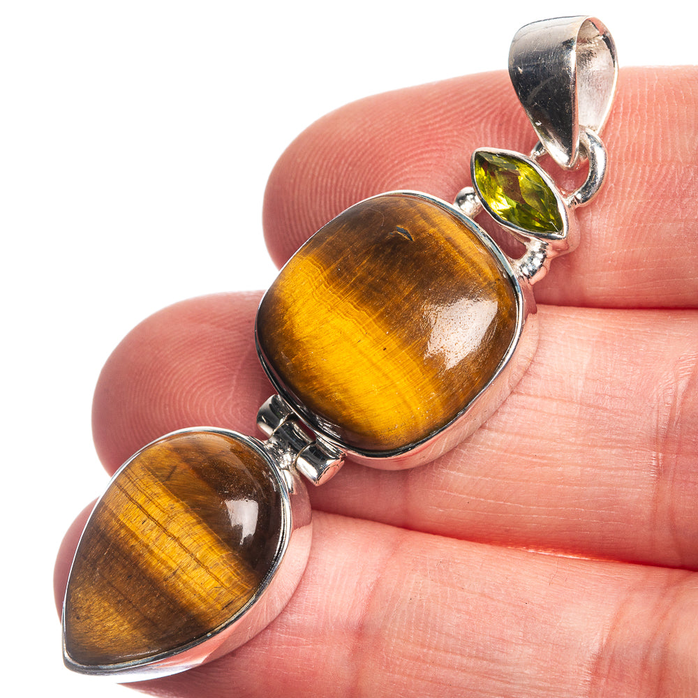 Tiger Eye, Peridot 925 Sterling Silver Pendant 2 1/8"