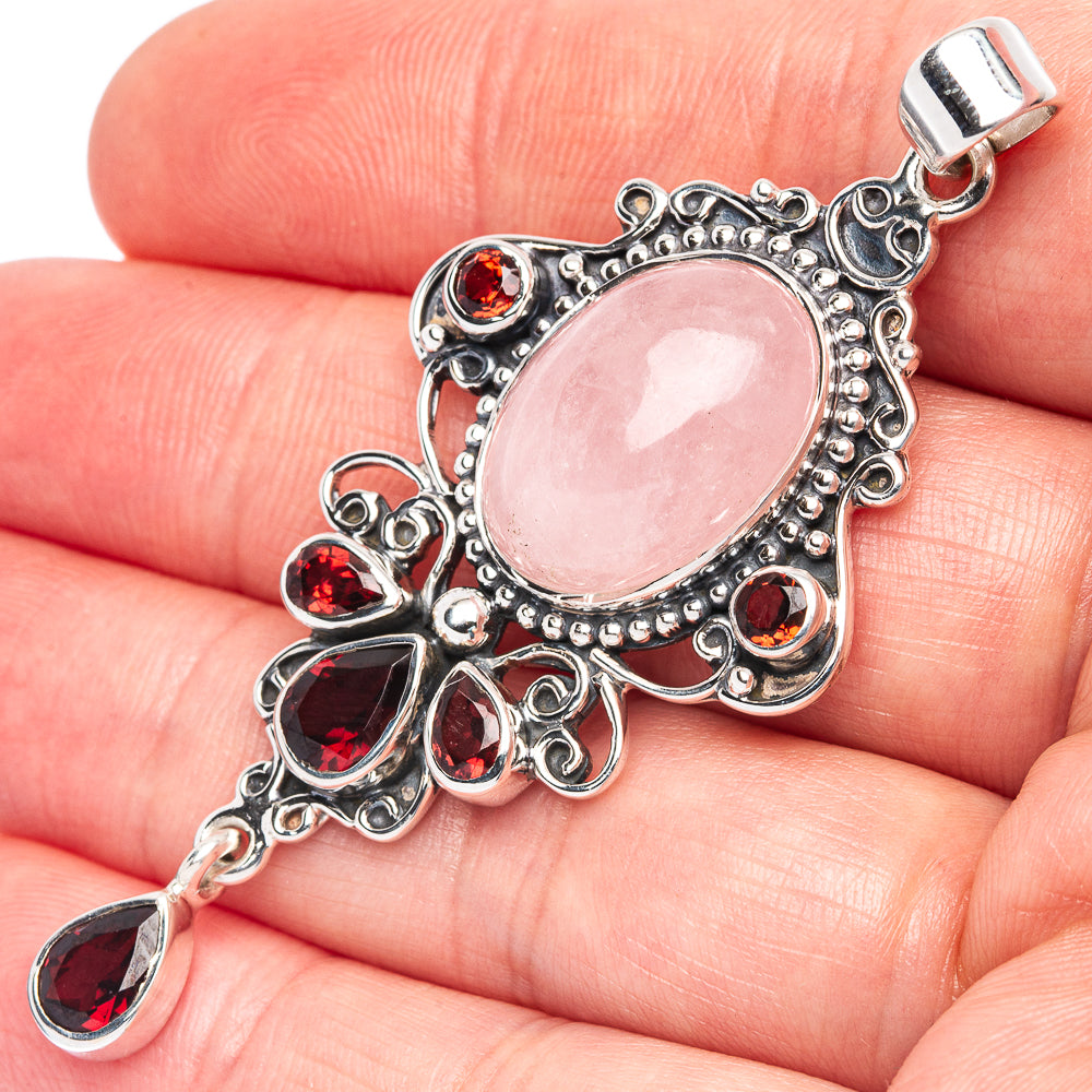 Signature Morganite, Garnet Pendant 2 1/2" (925 Sterling Silver) P44664