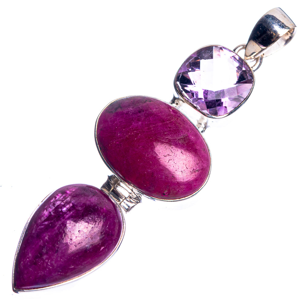 Ruby Zoisite, Amethyst 925 Sterling Silver Pendant 2 1/2"
