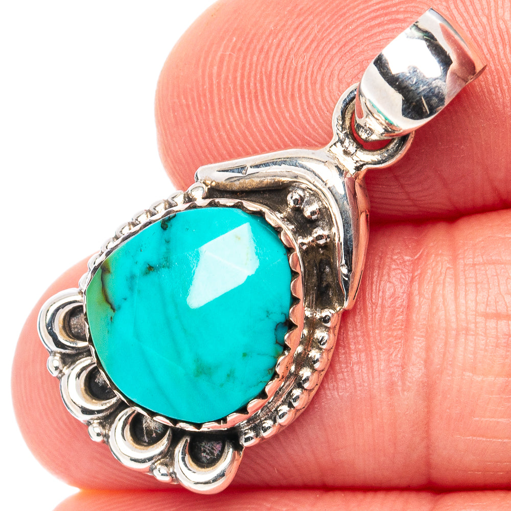Rare Kingman Turquoise Pendant 1 1/8" (.925 Sterling Silver)