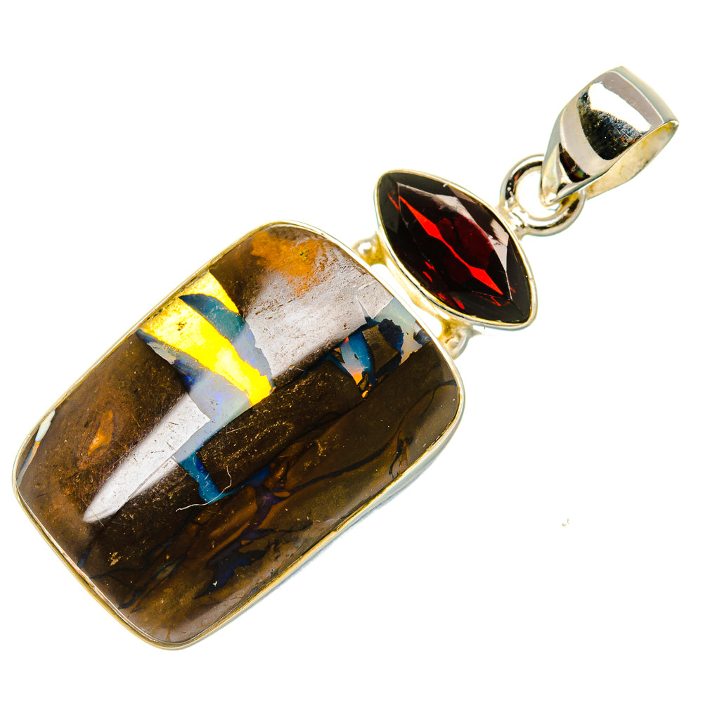 Boulder Opal, Garnet Pendant 1 3/4" (925 Sterling Silver) PD37972
