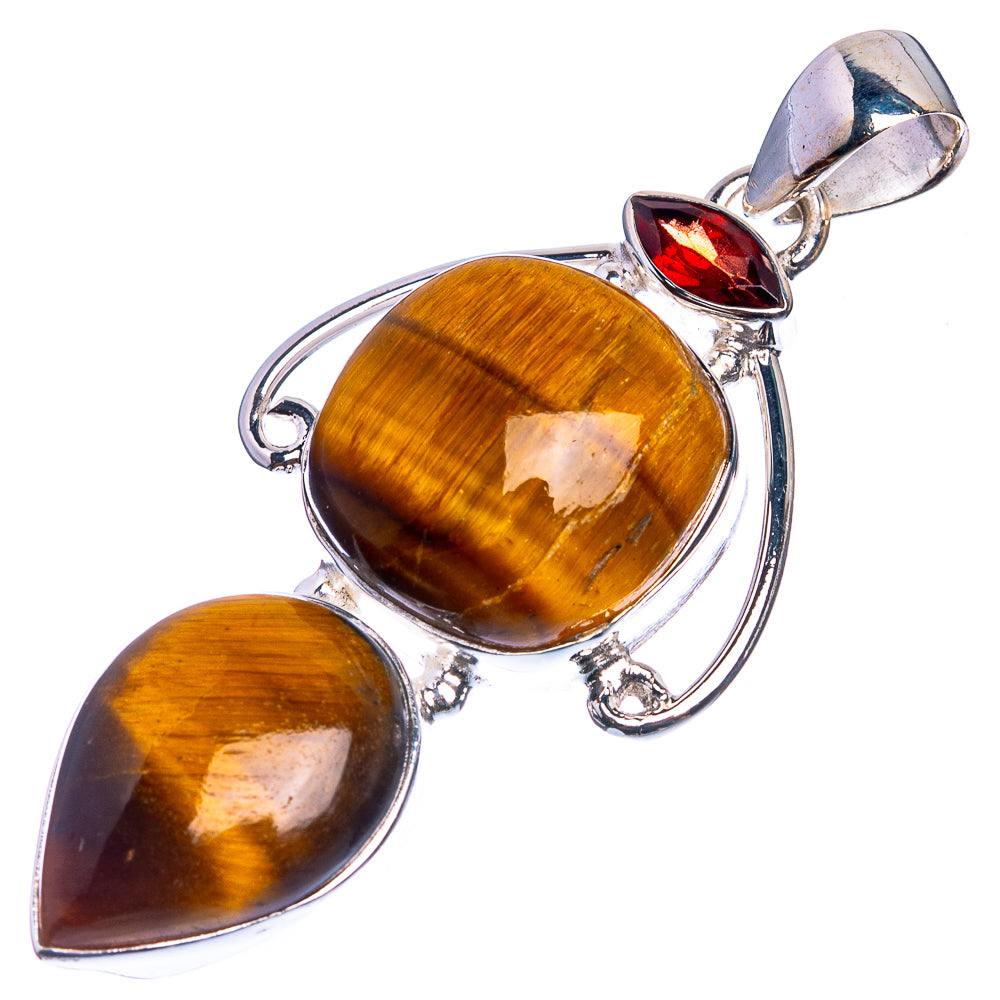 Tiger Eye, Garnet 925 Sterling Silver Pendant 2 1/8"