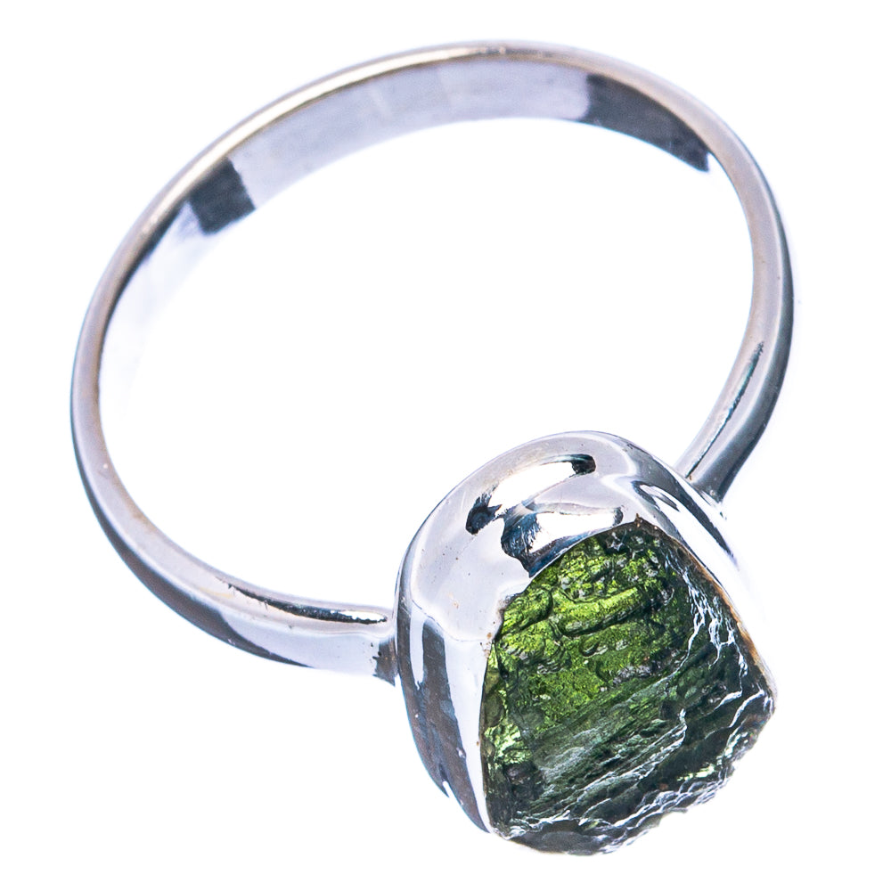 Rare Raw Moldavite Ring Size 8 (.925 Sterling Silver)