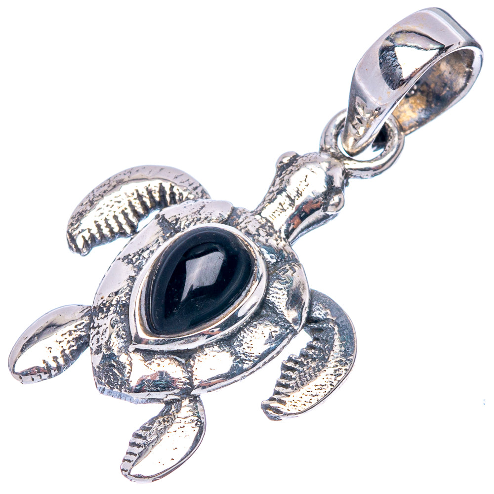 Black Onyx Seaturtle Dainty Pendant 1 1/8" (925 Sterling Silver) P43552