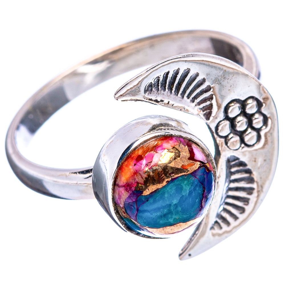 Pink Dahlia Mohave Turquoise Native Style Ring Size 7 Adjustable (.925 Sterling Silver)