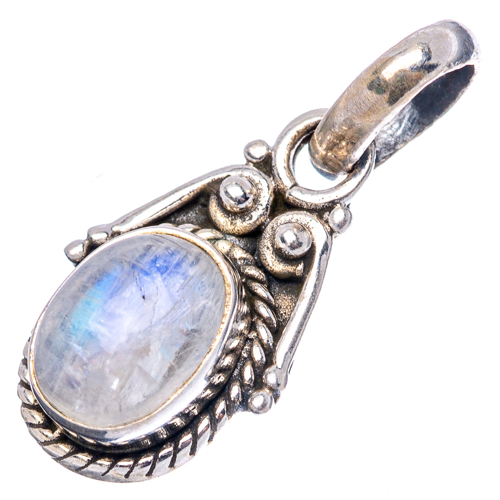 Dainty Rainbow Moonstone Pendant 7/8" (.925 Sterling Silver)