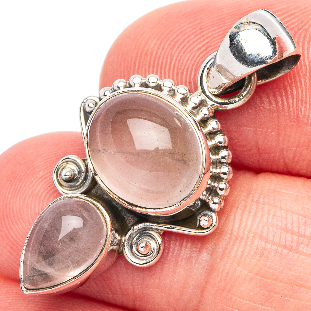 Dainty Rose Quartz Pendant 1 1/4" (925 Sterling Silver) P45323