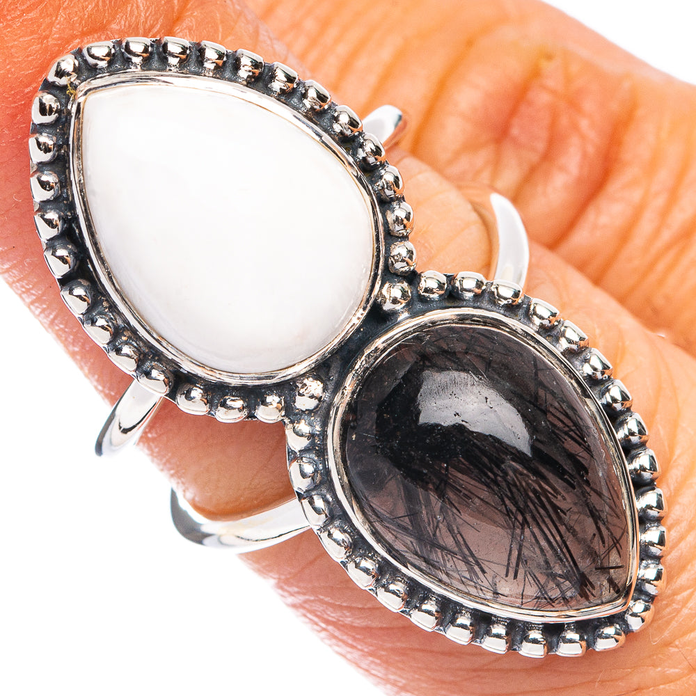 Premium Tourmalinated Quartz, Pink Opal Ring Size 6 (925 Sterling Silver) R8177