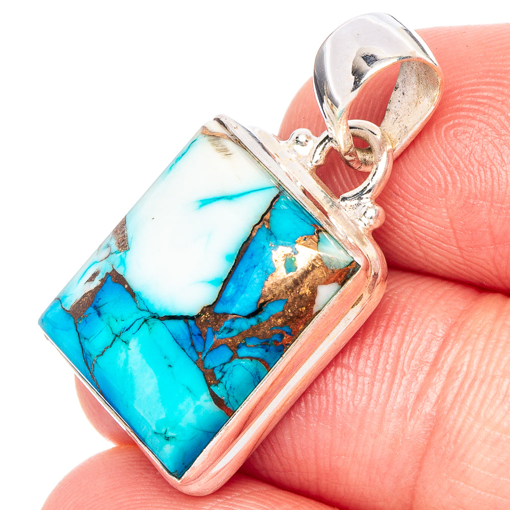 Ice Blue Dahlia Mohave Turquoise Pendant 1 1/8" (.925 Sterling Silver)
