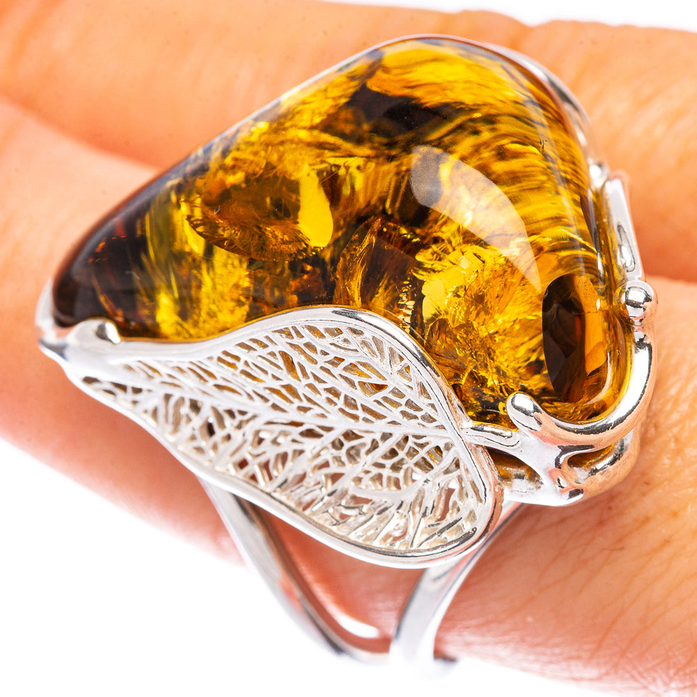 Baltic Amber Leaf Ring Size 9 (925 Sterling Silver) R1881
