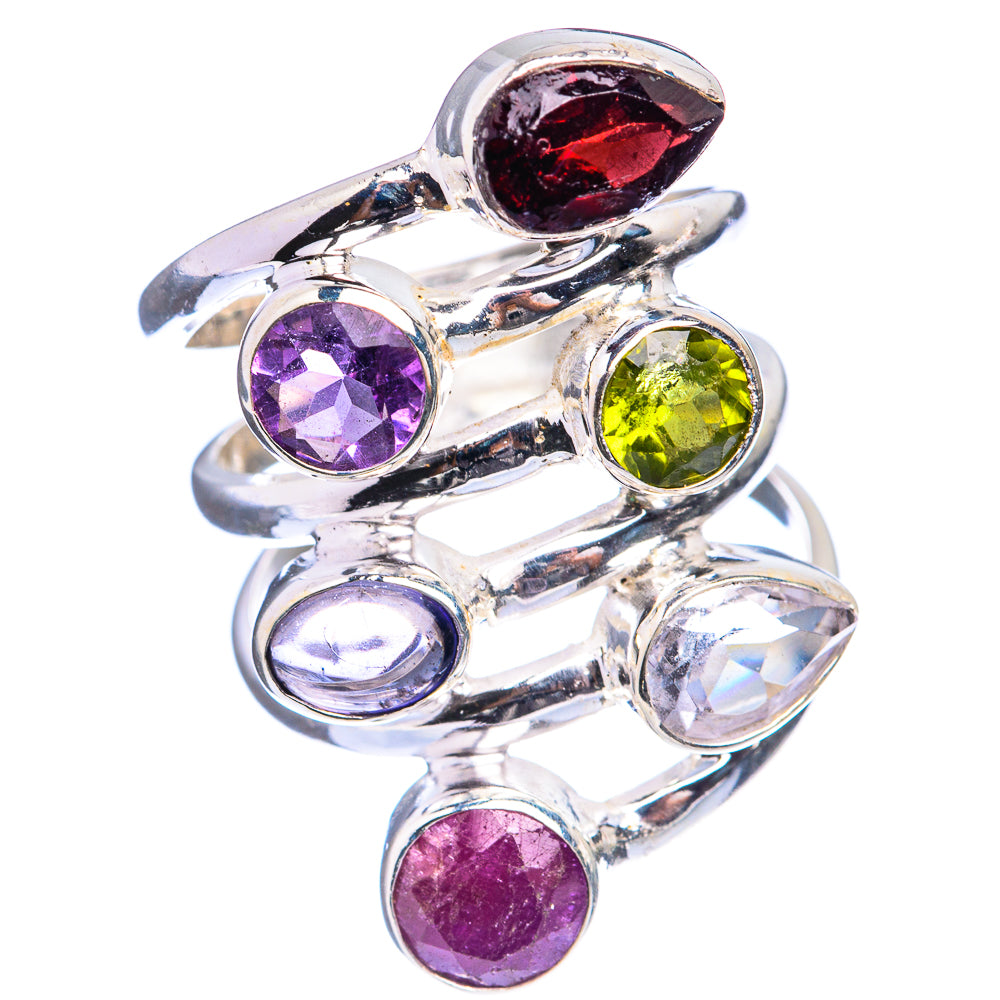 Large Garnet, Amethyst, Peridot, Rainbow Moonstone, Ruby Ring Size 6 (925 Sterling Silver) R142918