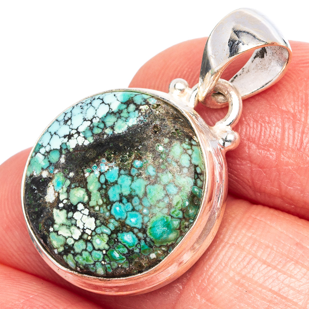 Rare Arizona Spider Web Turquoise Pendant 1 1/8" (925 Sterling Silver) P43312