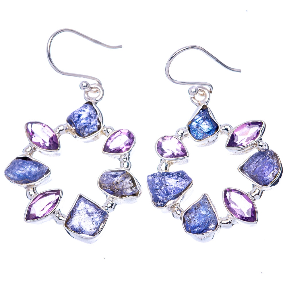 Premium Rough Tanzanite, Amethyst 925 Sterling Silver Earrings 1 5/8" (925 Sterling Silver) E1232