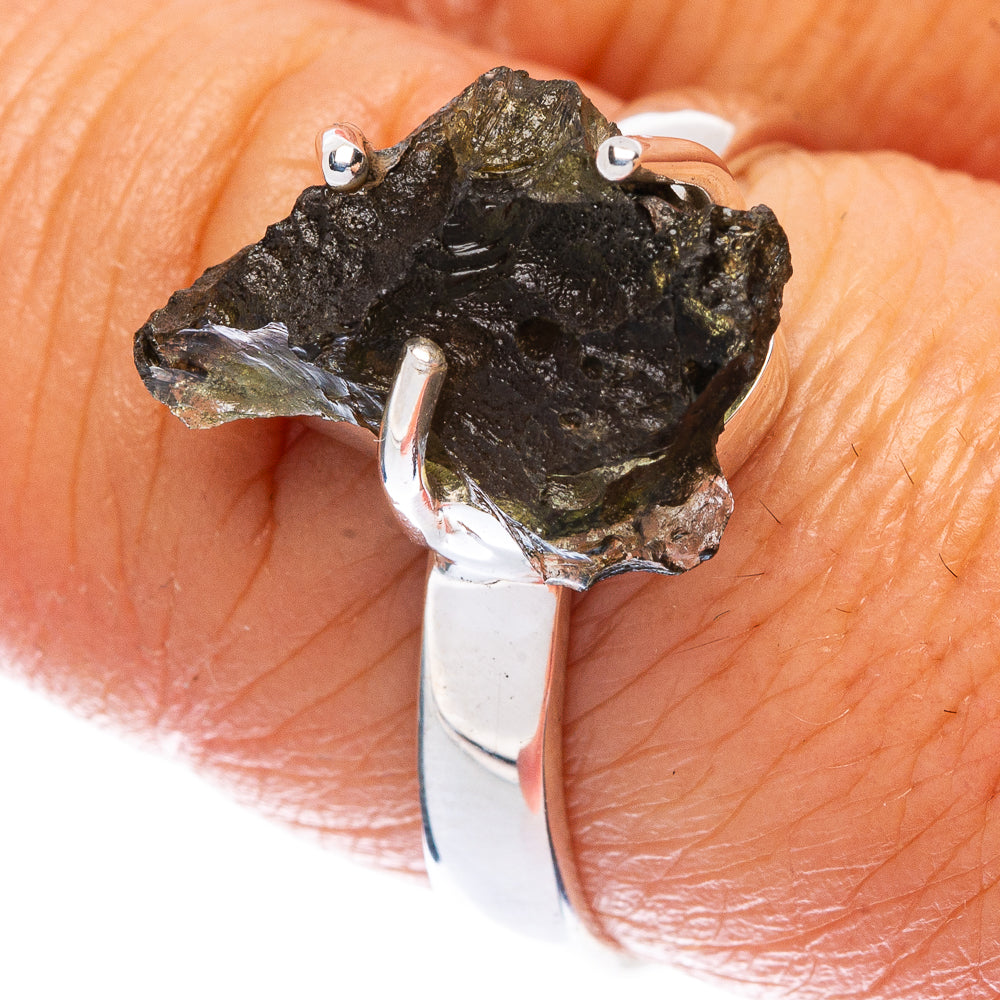 Rare Czech Moldavite Ring Size 8 (925 Sterling Silver) R146743