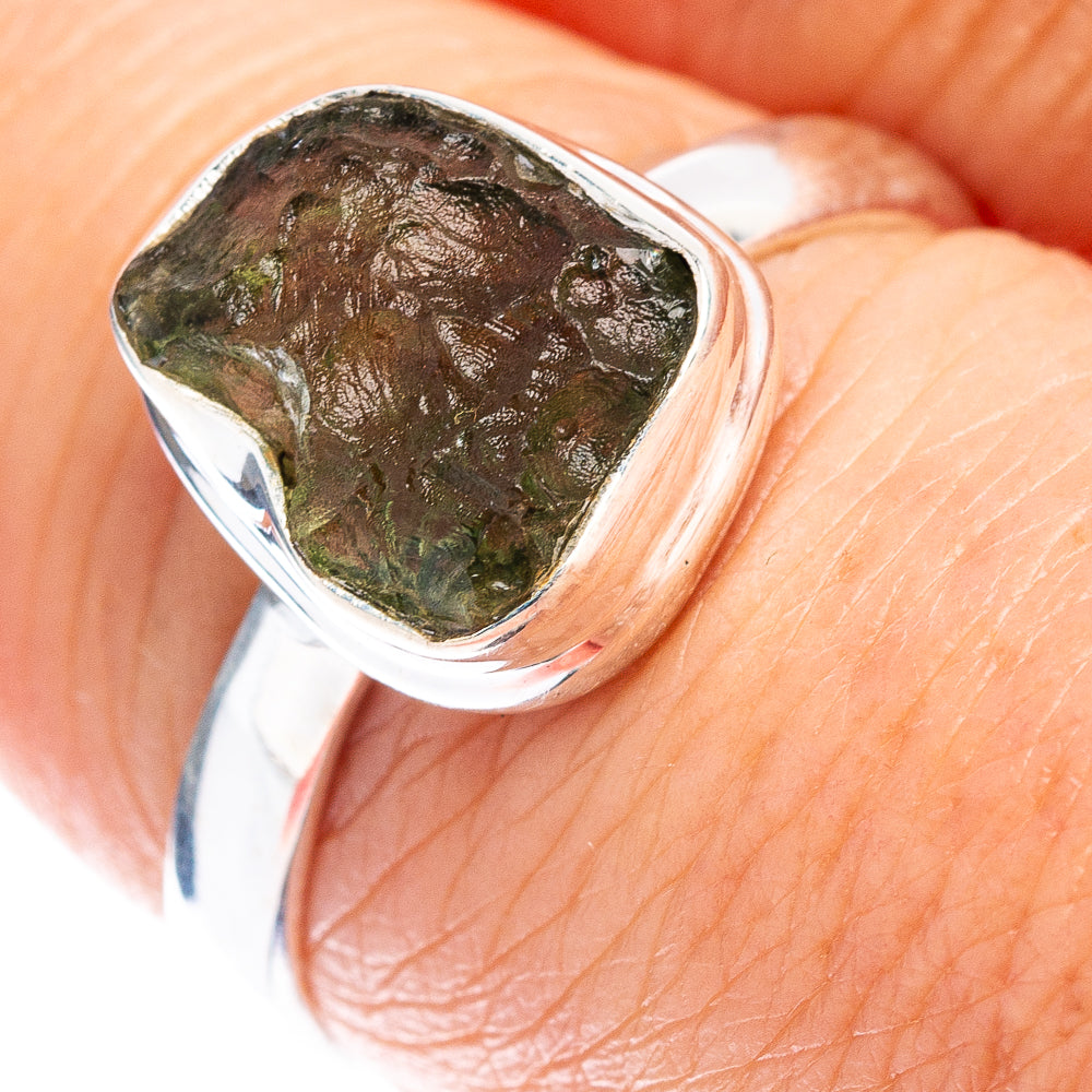 Rare Czech Moldavite Ring Size 7.75 (.925 Sterling Silver)