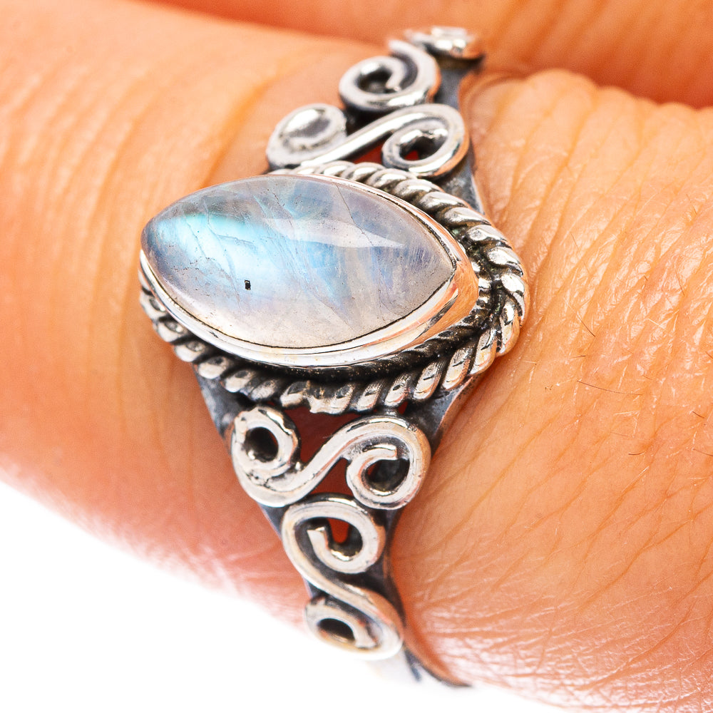 Rainbow Moonstone Dainty Ring Size 8 (925 Sterling Silver) R5764