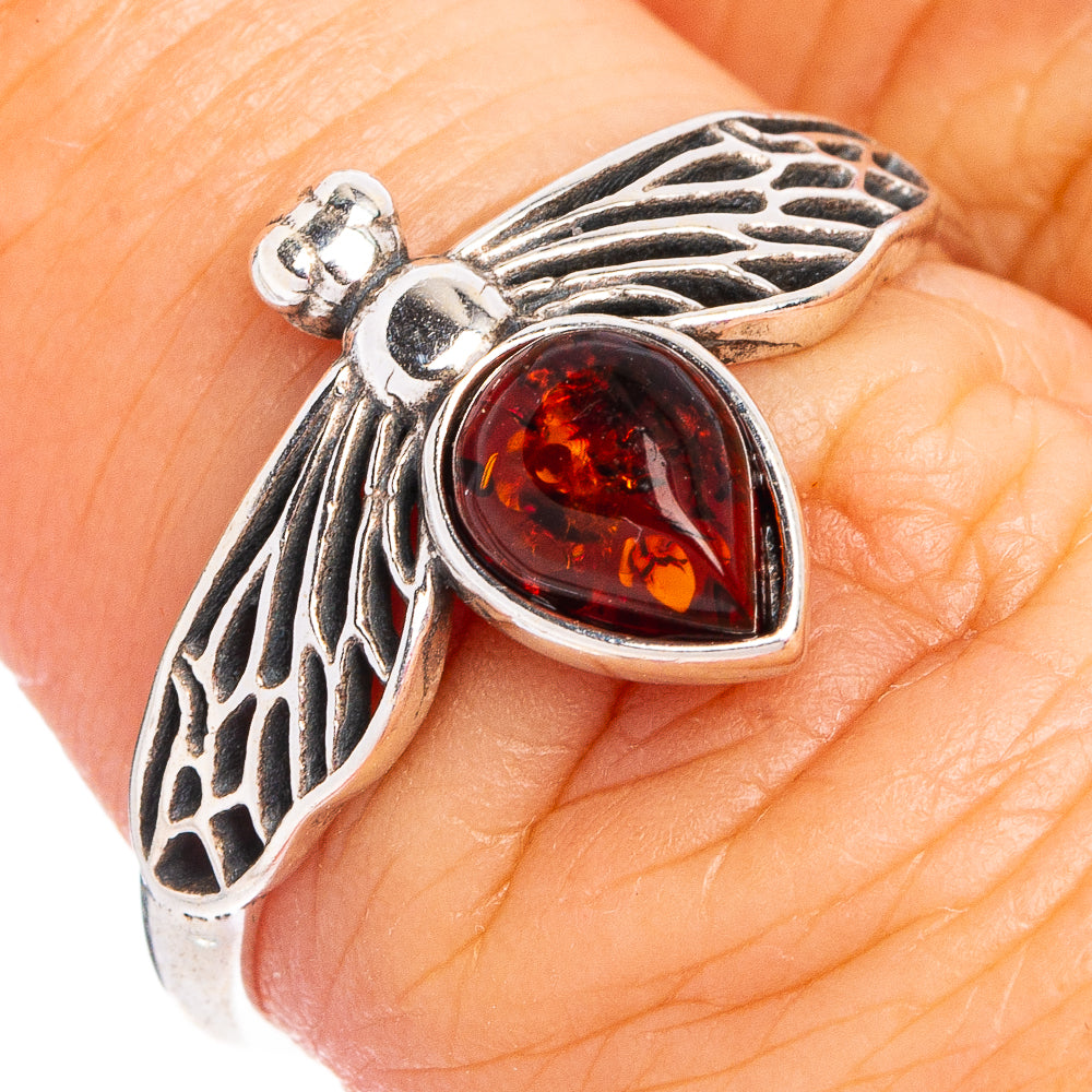 Baltic Amber Honey Bee Ring Size 7 (.925 Sterling Silver)