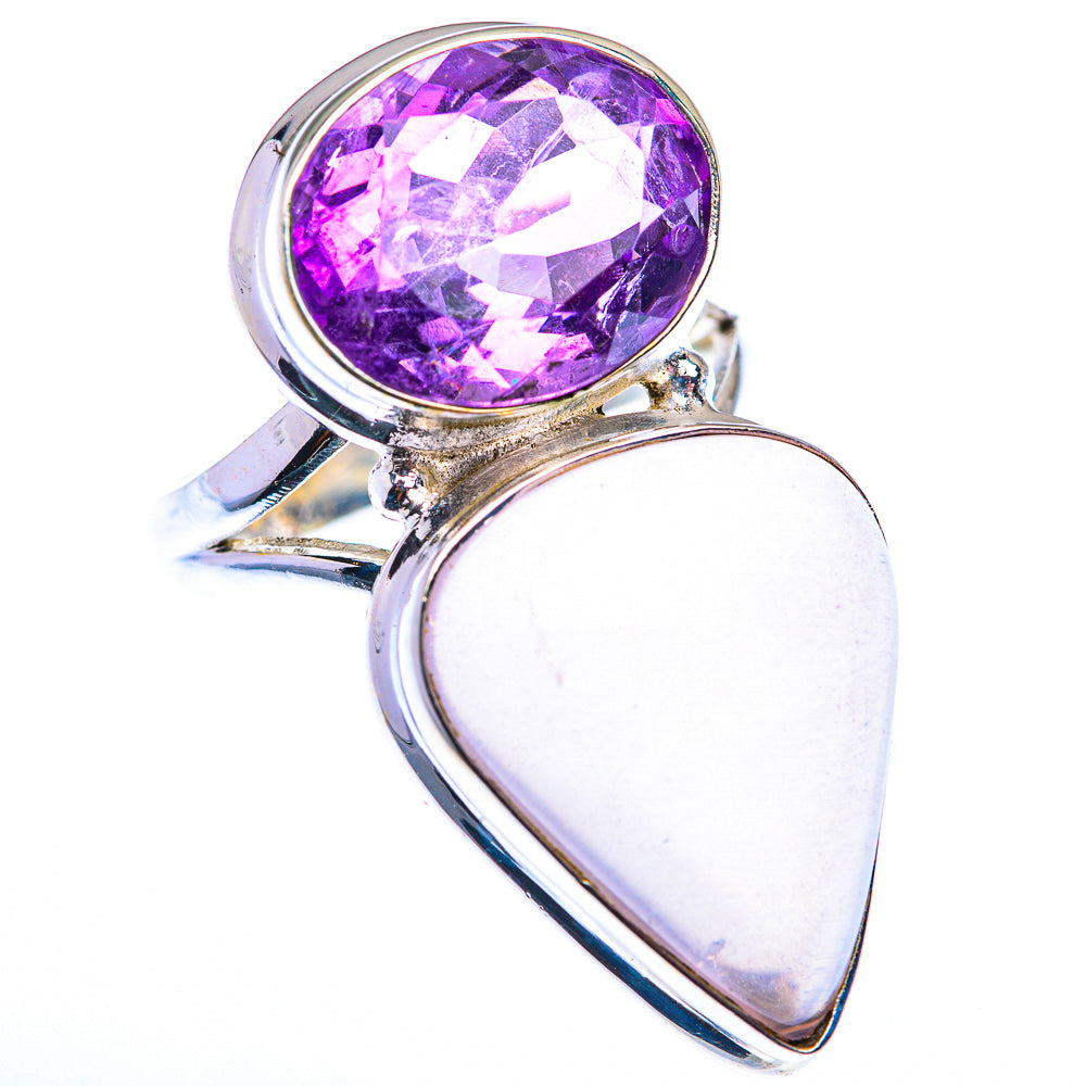 Large Rose Quartz, Amethyst Ring Size 7.25 (925 Sterling Silver) RING140217