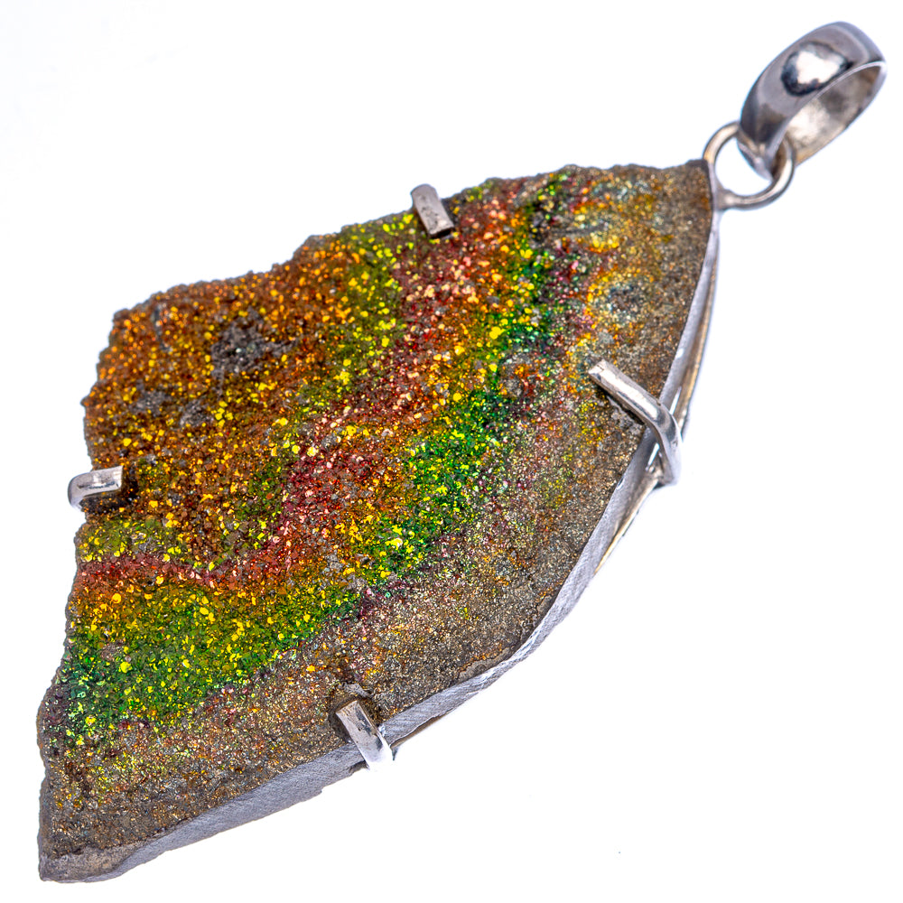 Spectro Pyrite Druzy Pendant 2 3/8" (925 Sterling Silver) P40047