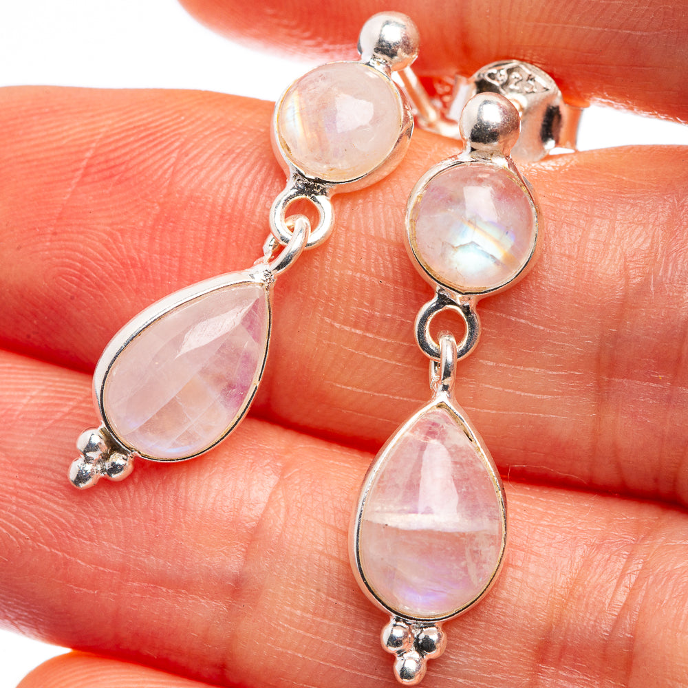 Rainbow Moonstone Dainty Earrings 1 1/8" (925 Sterling Silver) E432515