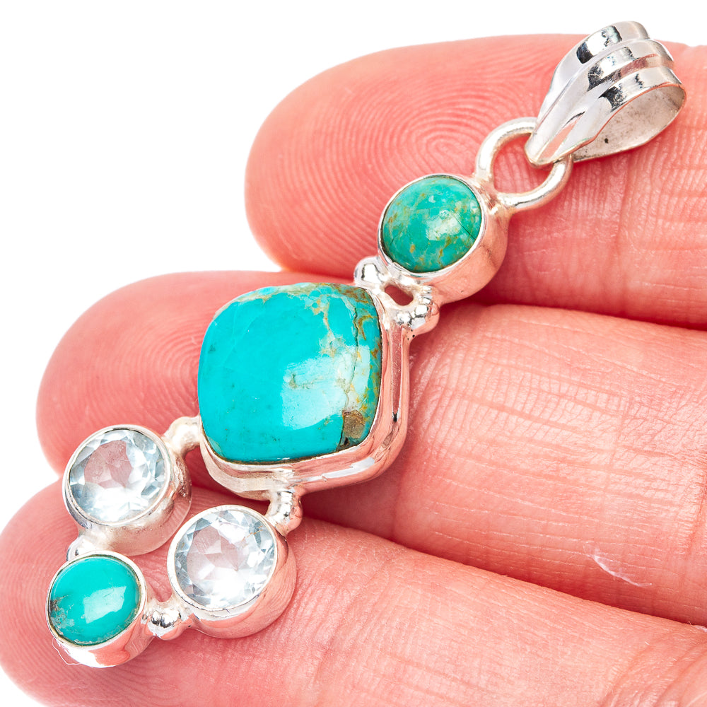 Rare Kingman Turquoise, Blue Topaz Pendant 1 3/4" (925 Sterling Silver) P41059
