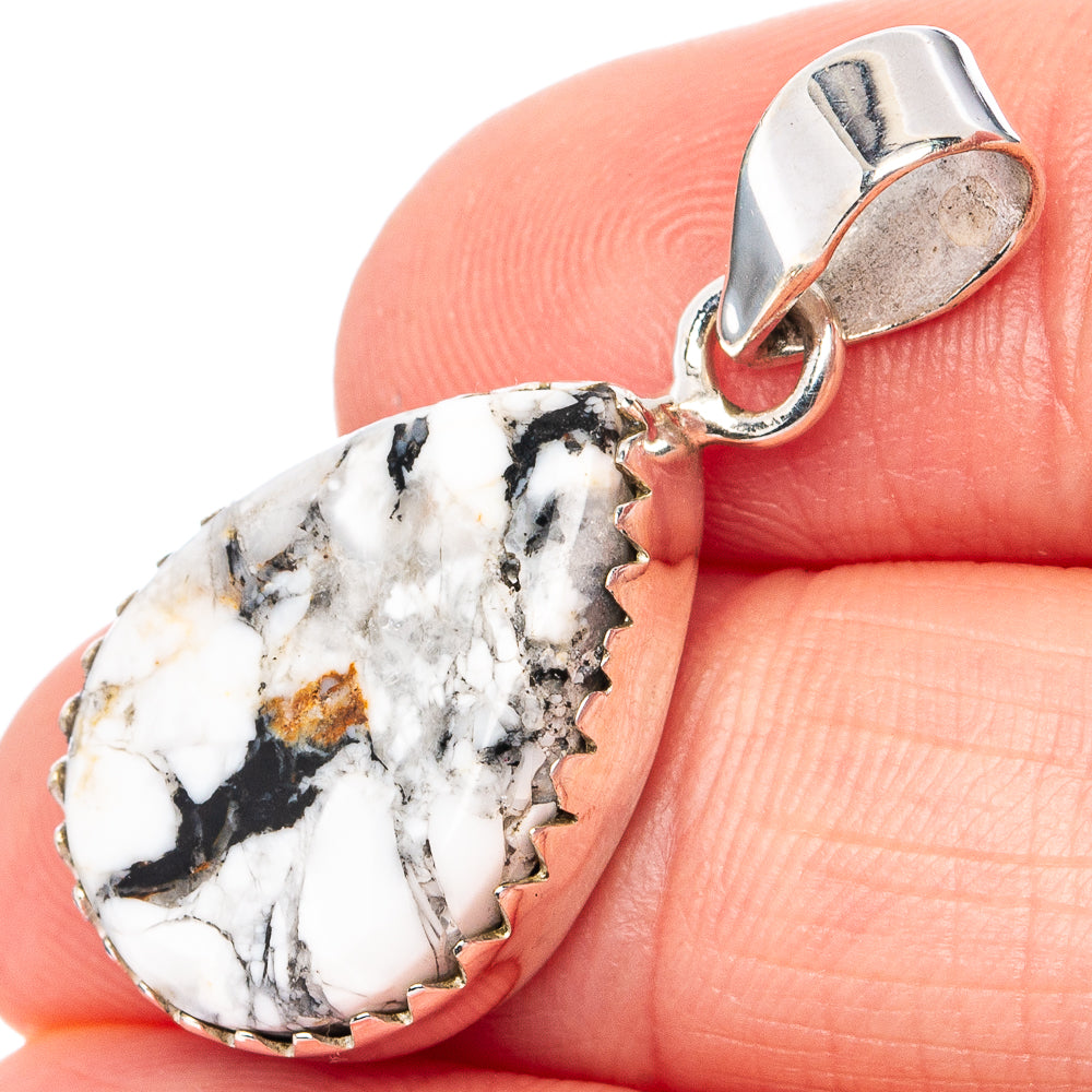 White Buffalo Turquoise Pendant 1 1/4" (.925 Sterling Silver)