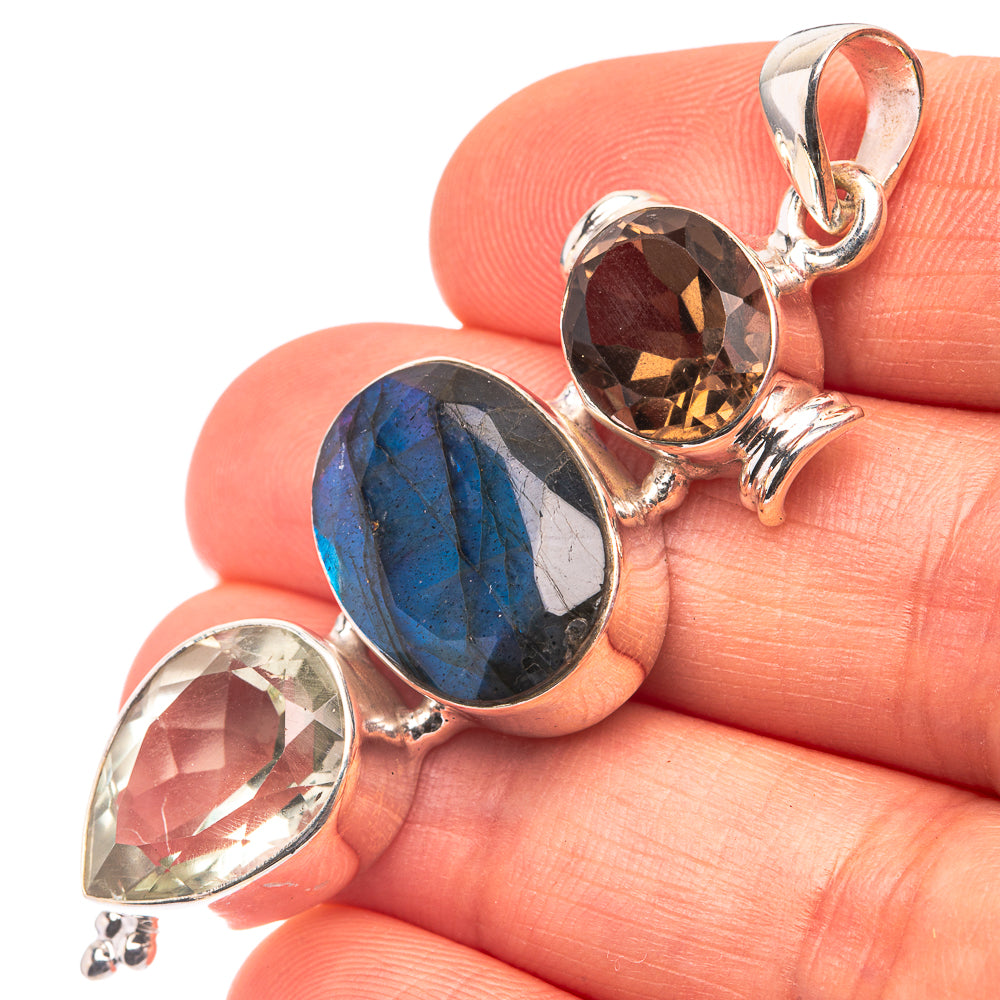 Labradorite, White Quartz, Smoky Quartz 925 Sterling Silver Pendant 2 1/8" (925 Sterling Silver) PD38677